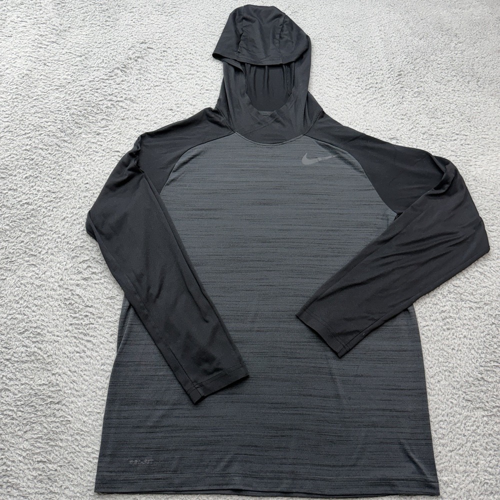 Nike Dri-Fit Training Hoodie Mens L Long Sleeve Black Gray Lightweight Stretch
